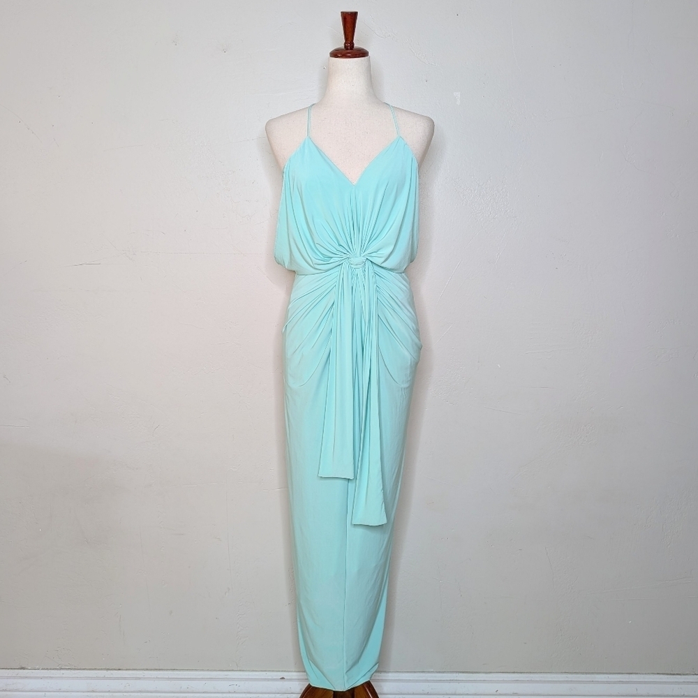 NWT T-BAGS Los Angeles Domino Tie Front Maxi Dress in Mint Size Small